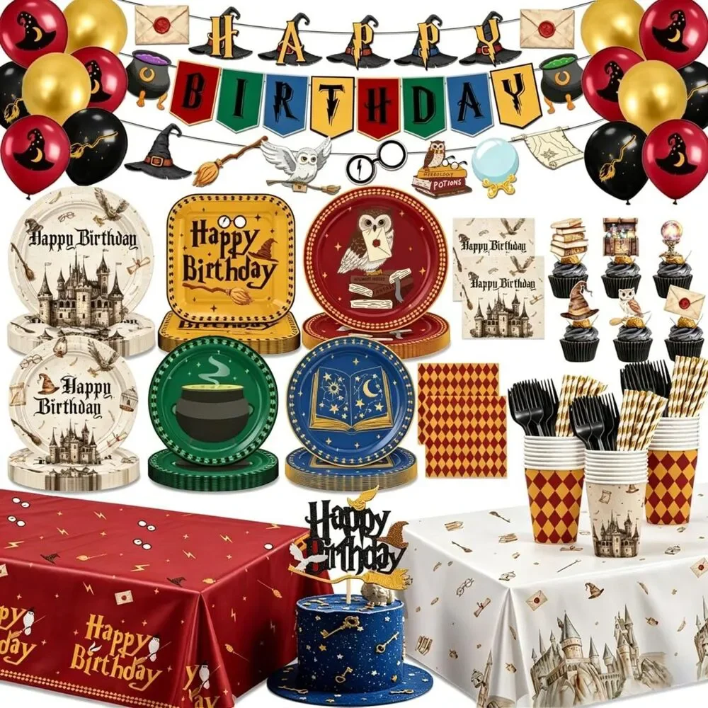 175 Pc Magical Wizard Birthday Party Decorations Tableware Set Serves 24